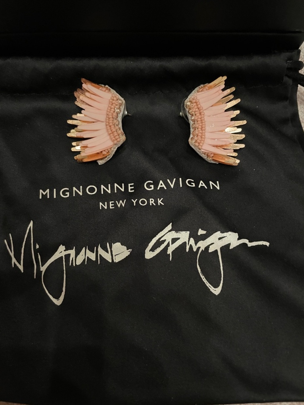Mignonne Gavigan Pink and Gold Wing Stud Earrings